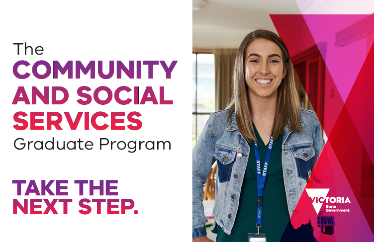Logo for the Community and Social Services Graduate Program with a subtitle Take the next step.