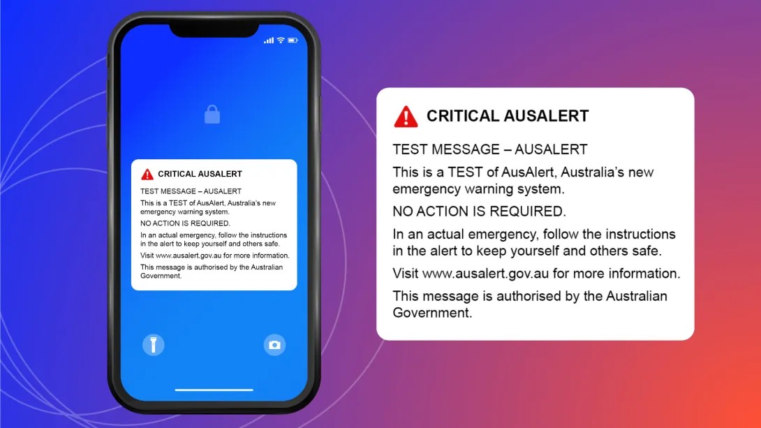 critical aus alert message telling people about a test alert message