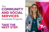 Logo for the Community and Social Services Graduate Program with a subtitle Take the next step.